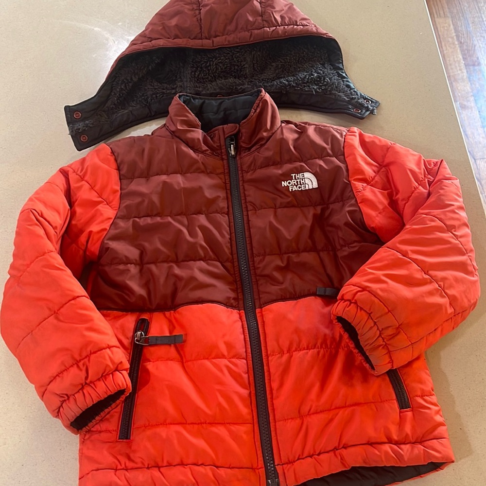 Kids reversible north face jacket-fleece/puffer- detachable hood